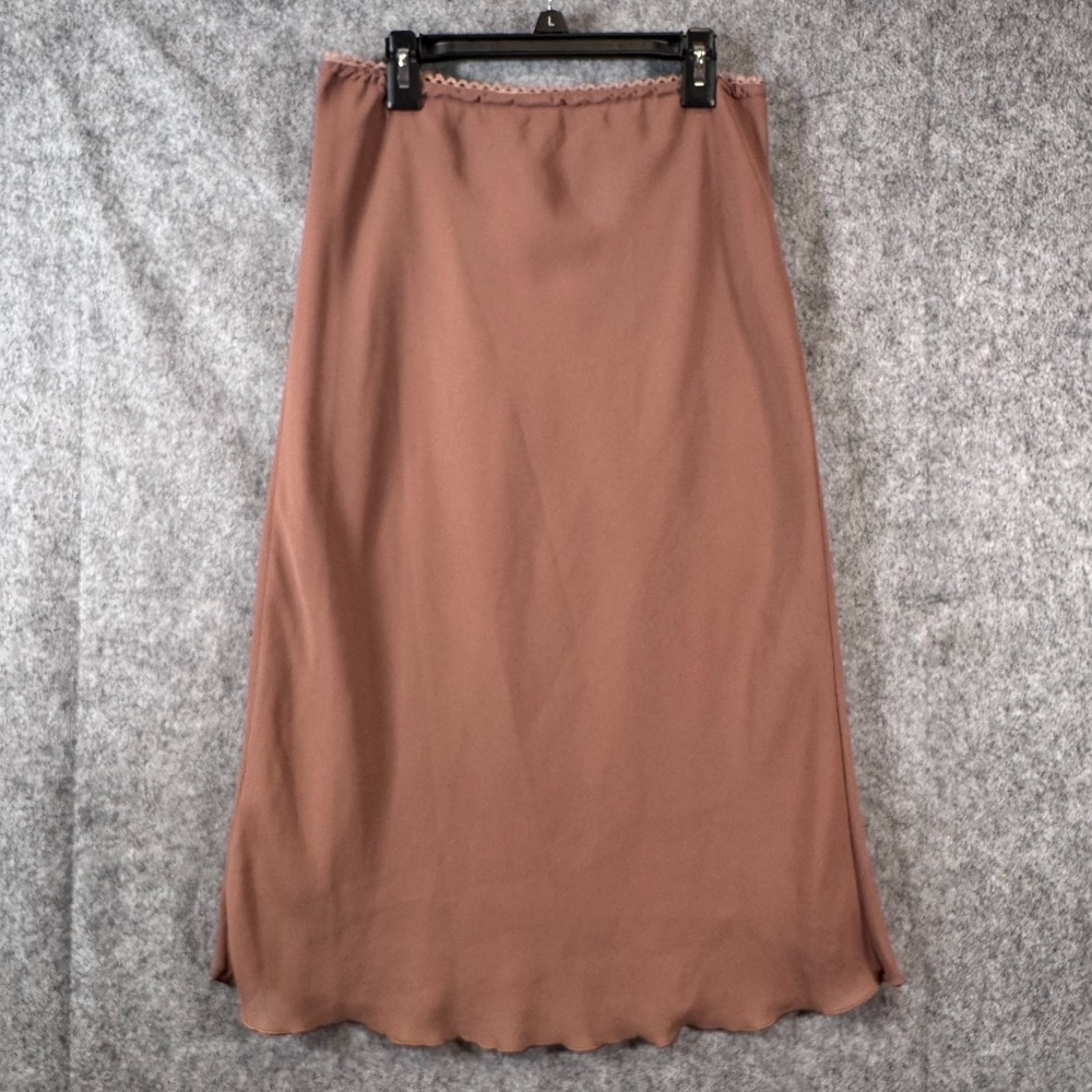 Vtg Slip Midi Skirt Womens Medium Brown 90s Y2k Coquette Dark Romantic Feminine